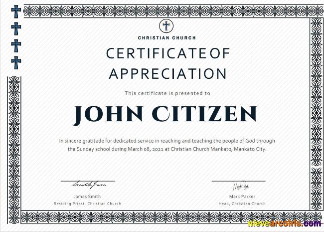 USA Pastor Appreciation certificate